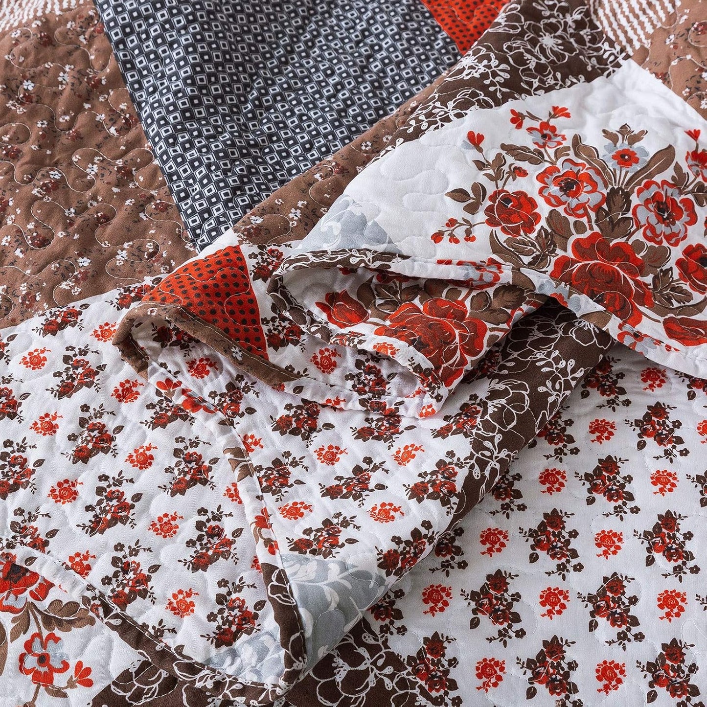 Quilt Set King Size - 3 Piece Microfiber Bedspread Reversible Coverlet Patchwork Bedding Set Lightweight Bedcover Floral Bedspreads All Season Quilts-Amaranth Red