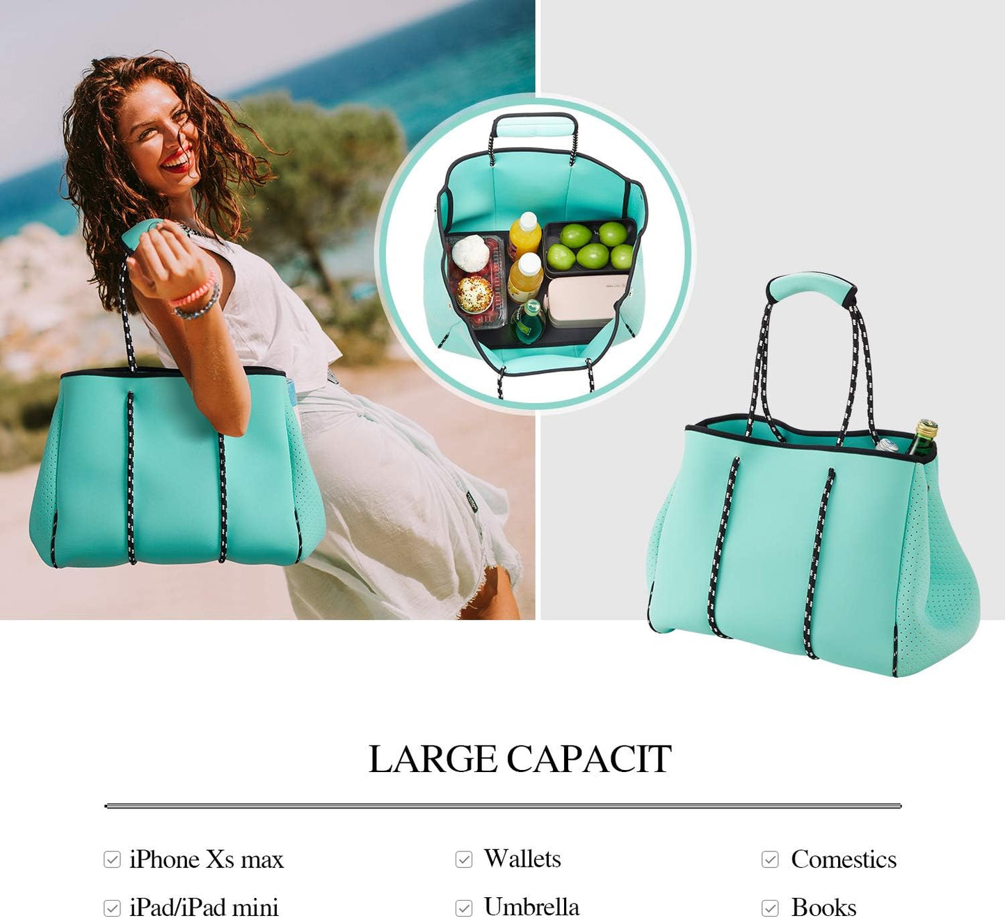 Beach Bag,Large Neoprene Beach Bag,Waterproof Shoulder Beach Bag, Travel Beach Gym Swimming
