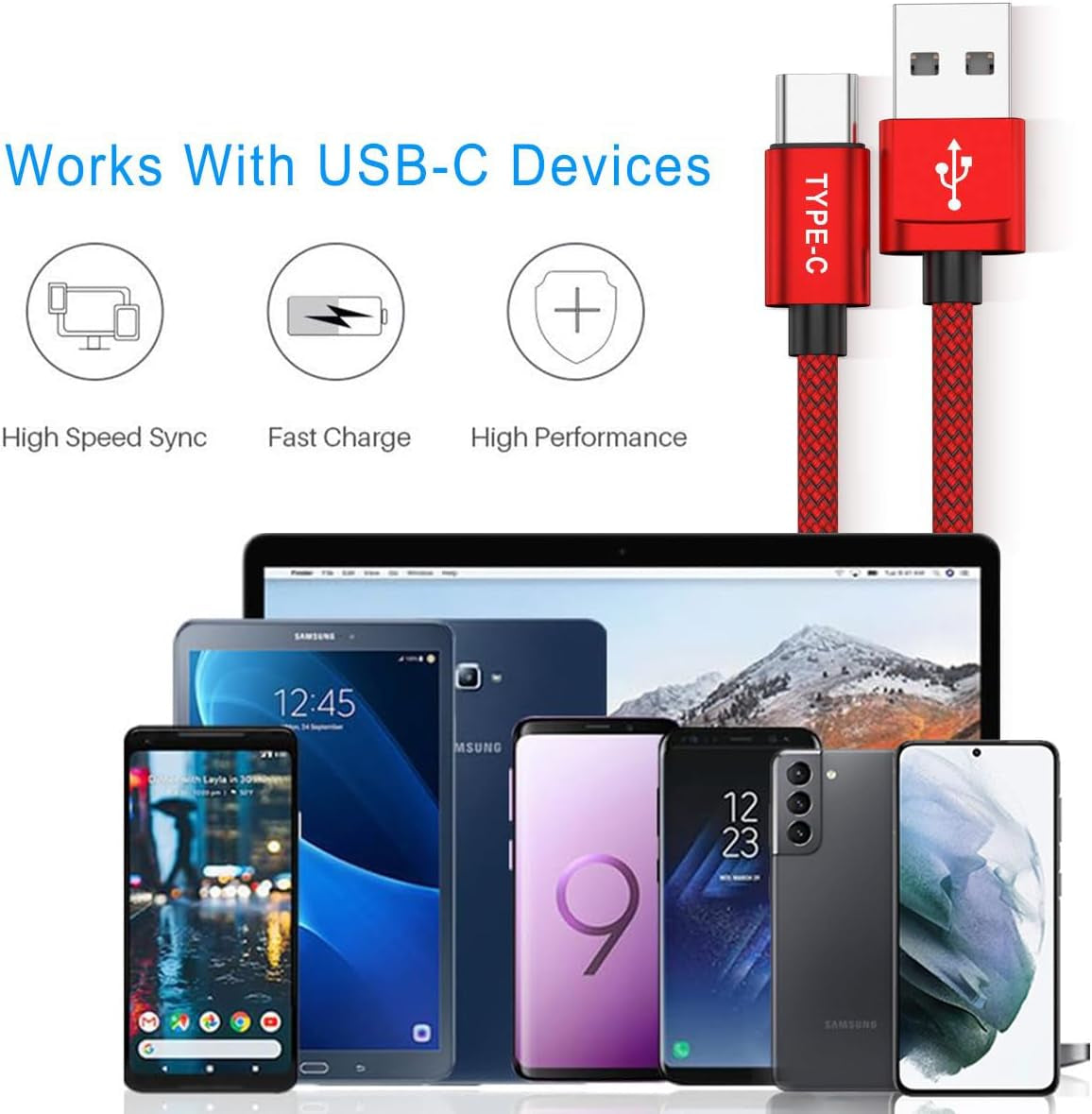 USB Type C Charger Cable 1Pack 3.3FT,4 in 1 Charger Cable