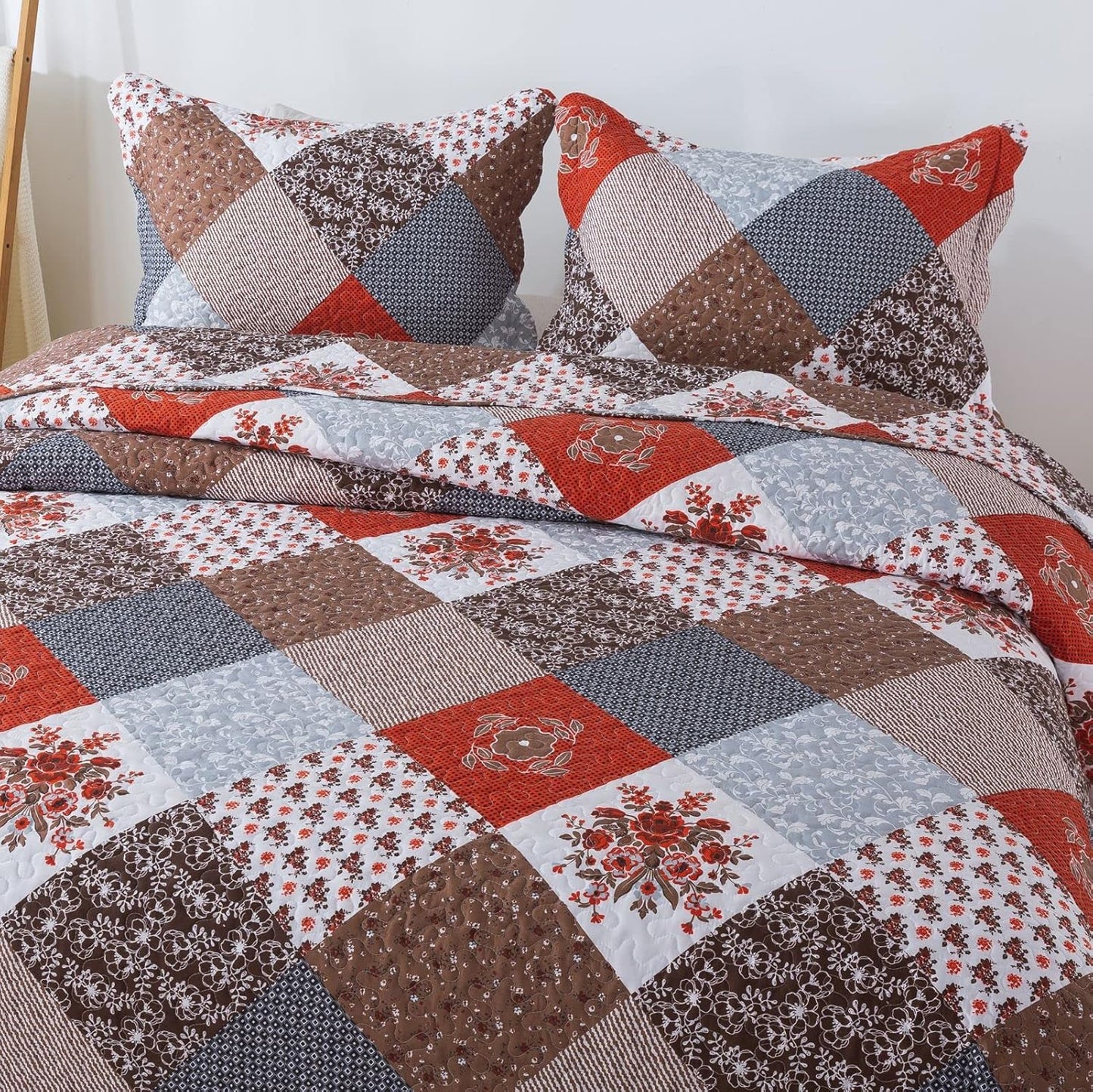 Quilt Set King Size - 3 Piece Microfiber Bedspread Reversible Coverlet Patchwork Bedding Set Lightweight Bedcover Floral Bedspreads All Season Quilts-Amaranth Red