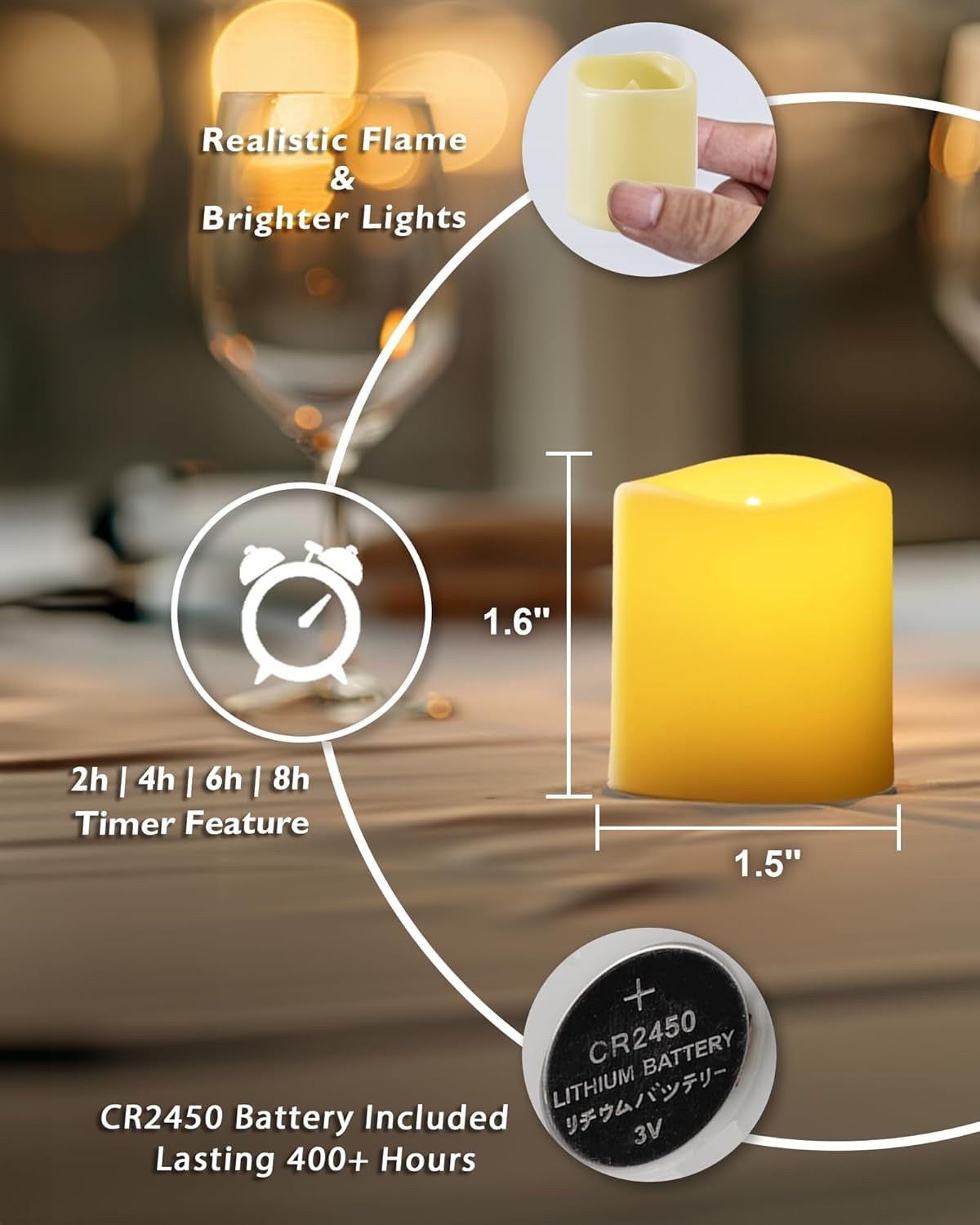 400+ Hour Remote Control Candles, 2/4/6/8H Timer LED Votive Candles, Battery Operated Tea Lights in Warm White for Outdoor, Table, Halloween, Christmas (Batteries Included