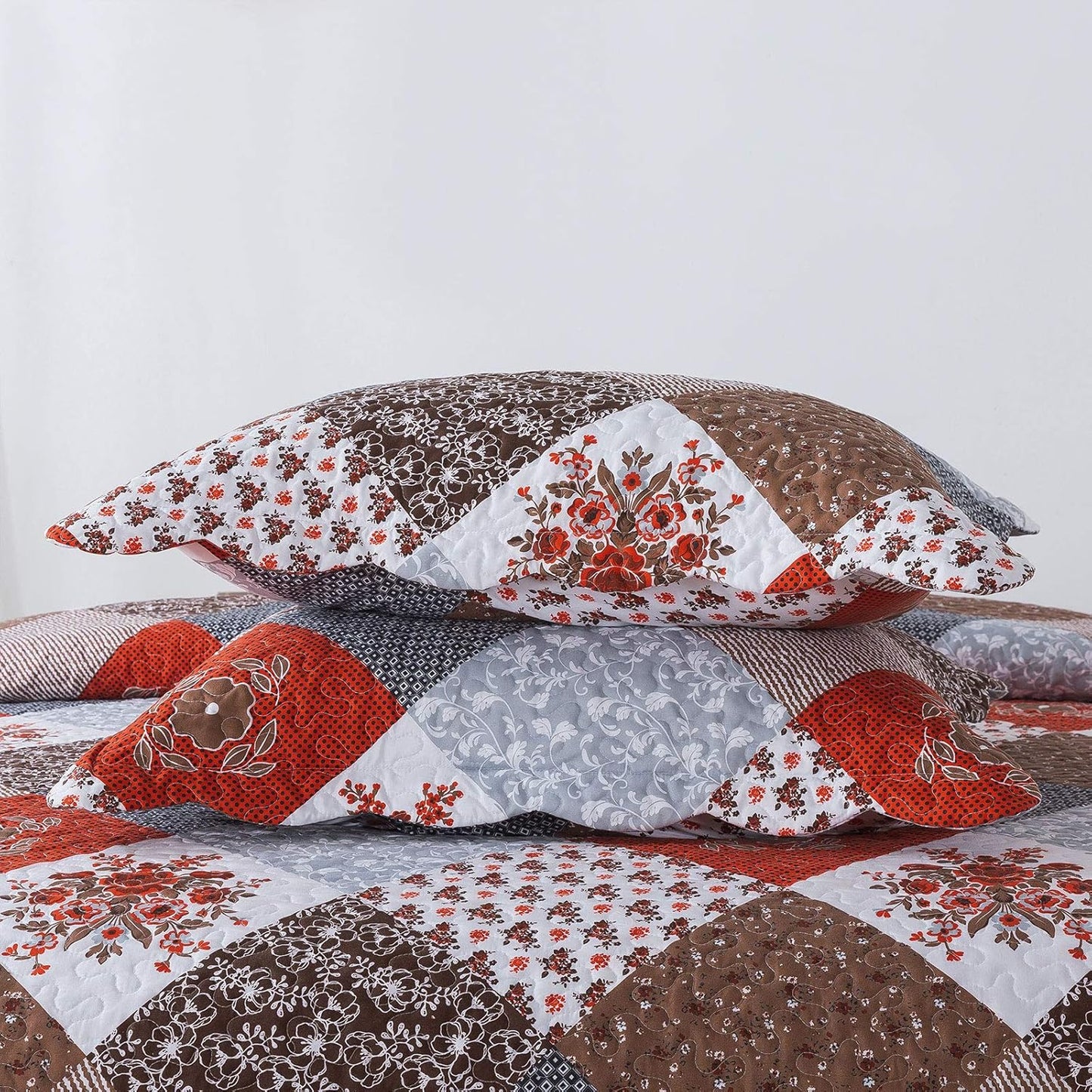 Quilt Set King Size - 3 Piece Microfiber Bedspread Reversible Coverlet Patchwork Bedding Set Lightweight Bedcover Floral Bedspreads All Season Quilts-Amaranth Red