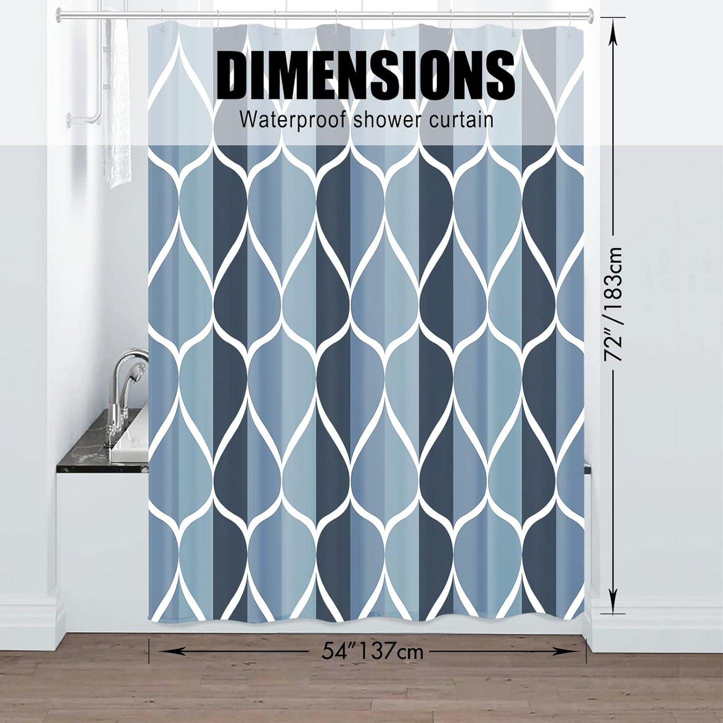 Aegean Blue Fabric Bath Shower Curtain W 54 X H 72,Waterproof Design and Polyester, Quick-Drying, Heavy Weight, Stall Size Shower Curtains Set for Bathroom,Machine Washable with 8 Hooks
