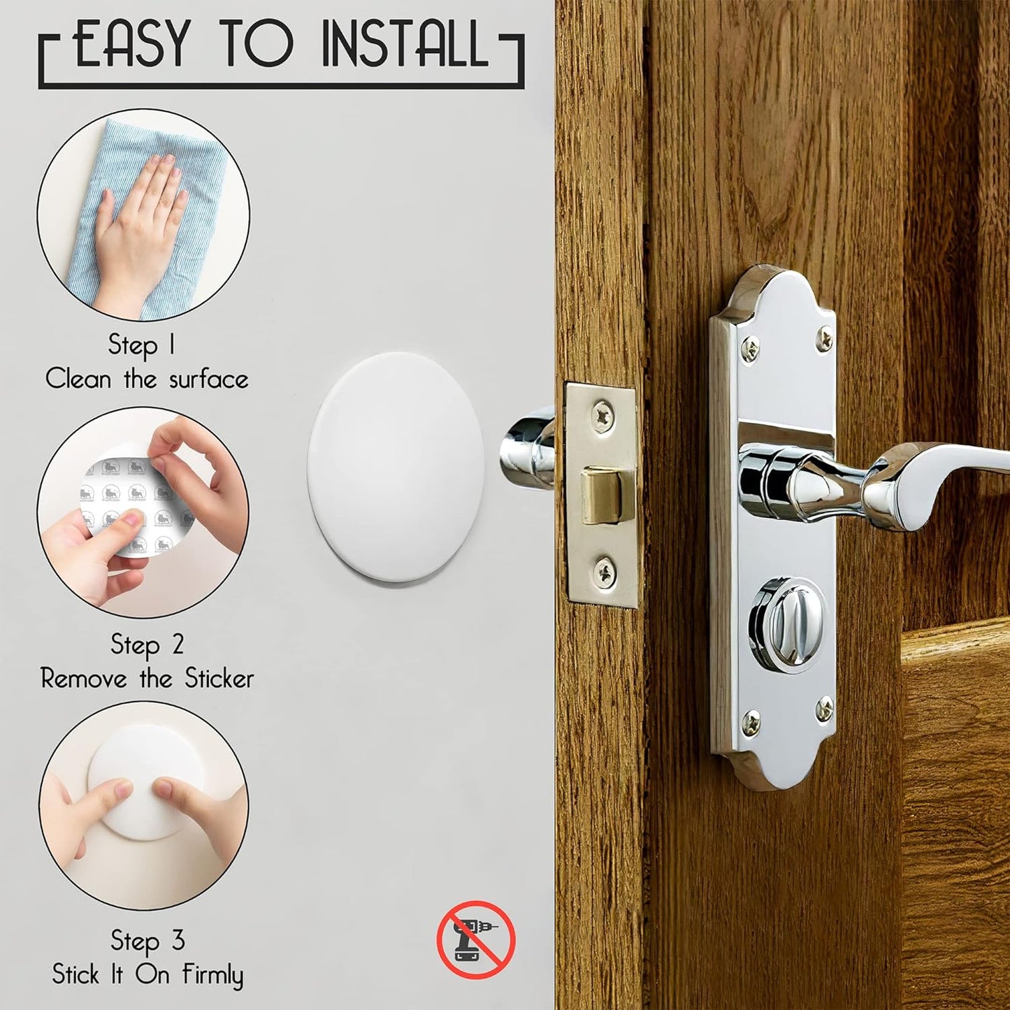 Door Stoppers - Large 3.15" (4 PCS) - Door Stoppers for Wall with Strong Back Adhesive - Quiet and Shock Absorbent Silicone Wall Protectors from Door Knobs - Protects Every Wall Surface - White