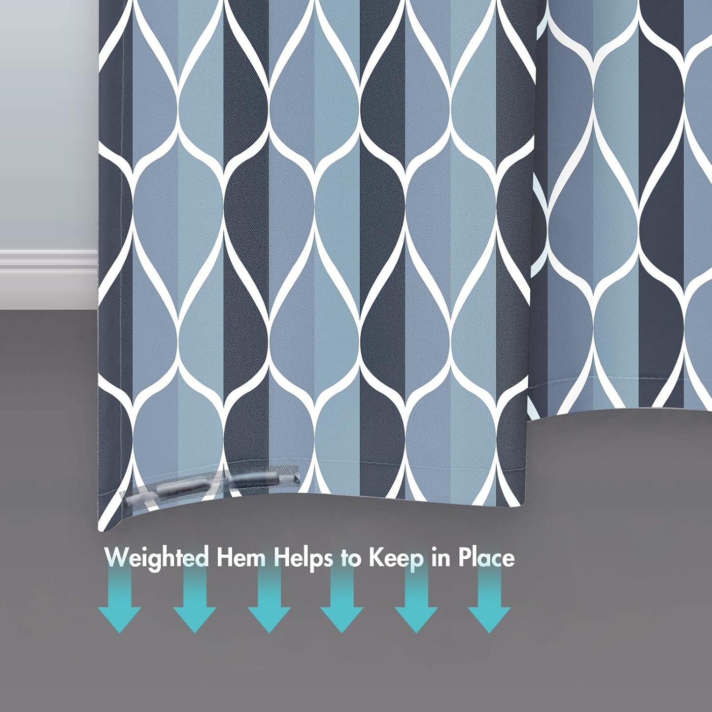 Aegean Blue Fabric Bath Shower Curtain W 54 X H 72,Waterproof Design and Polyester, Quick-Drying, Heavy Weight, Stall Size Shower Curtains Set for Bathroom,Machine Washable with 8 Hooks