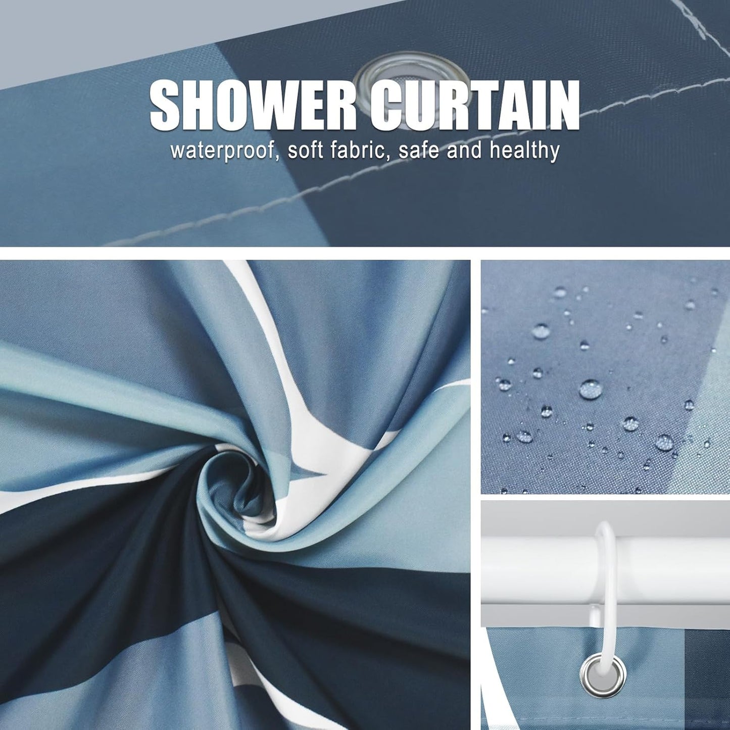 Aegean Blue Fabric Bath Shower Curtain W 54 X H 72,Waterproof Design and Polyester, Quick-Drying, Heavy Weight, Stall Size Shower Curtains Set for Bathroom,Machine Washable with 8 Hooks