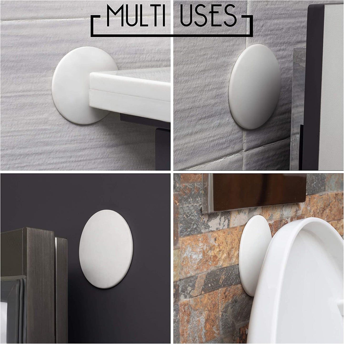 Door Stoppers - Large 3.15" (4 PCS) - Door Stoppers for Wall with Strong Back Adhesive - Quiet and Shock Absorbent Silicone Wall Protectors from Door Knobs - Protects Every Wall Surface - White