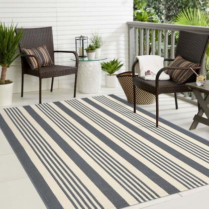 Gray and White Striped Striped Rug 4'X6', Hand-Woven Cotton Outdoor Patio Rug Washable Rug Front Porch Door Mat Entryway Indoor Area Carpet for Kitchen/Bedroom/Living Room