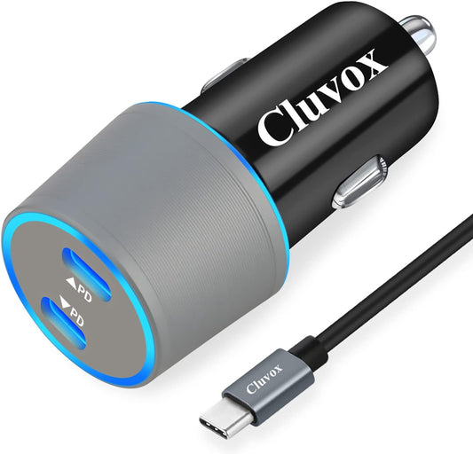 Dual USB C Car Charger, 40W Fast Charging Compatible for Iphone 16/15 Pro Max/Plus, Google Pixel 9/8/7/6, Samsung Galaxy S24/S23/S22 Ultra Rapid Cigarette USB Automobile Charger with 3FT Type C Cord
