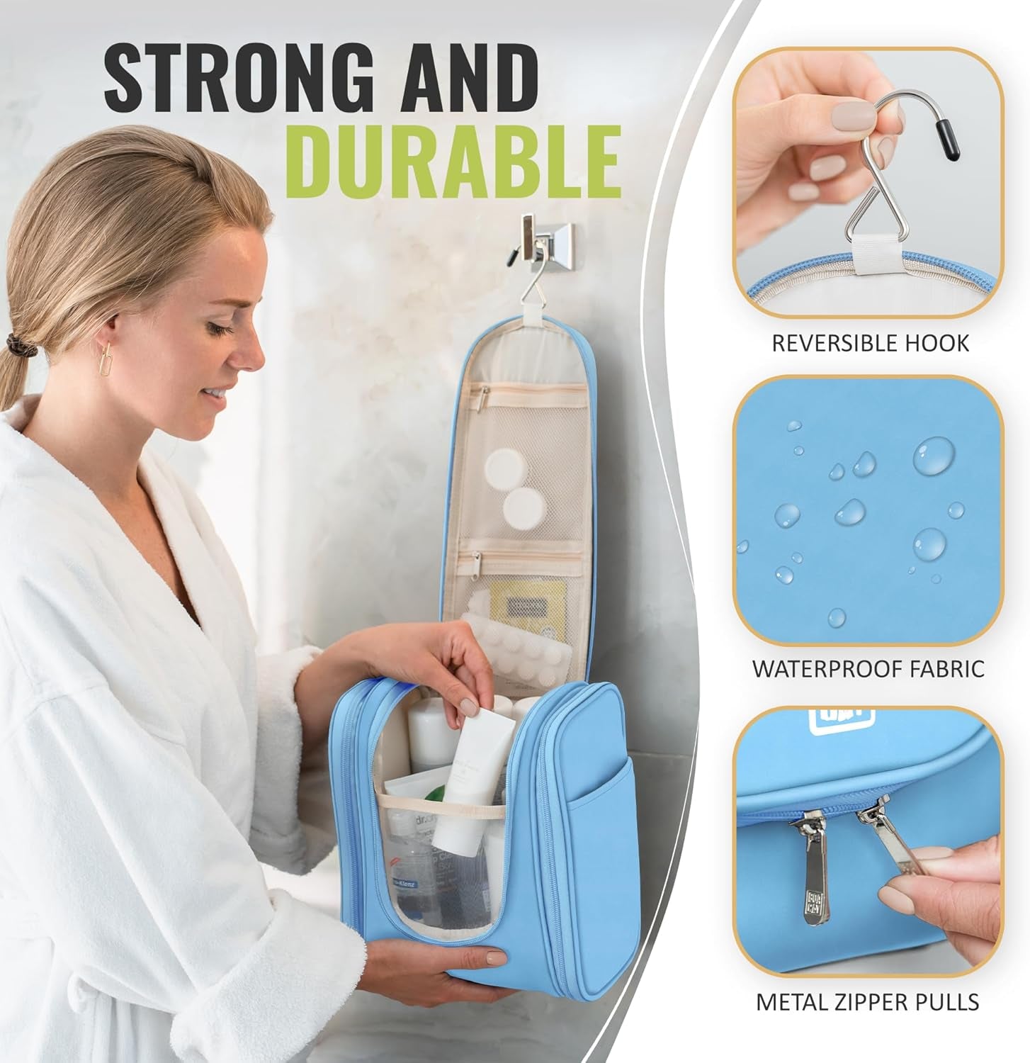 Hanging Travel Toiletry Bag for Women and Men, Makeup Bag, Bathroom & Shower Organizer Kit for Accessories, Cosmetics, Travel Essentials