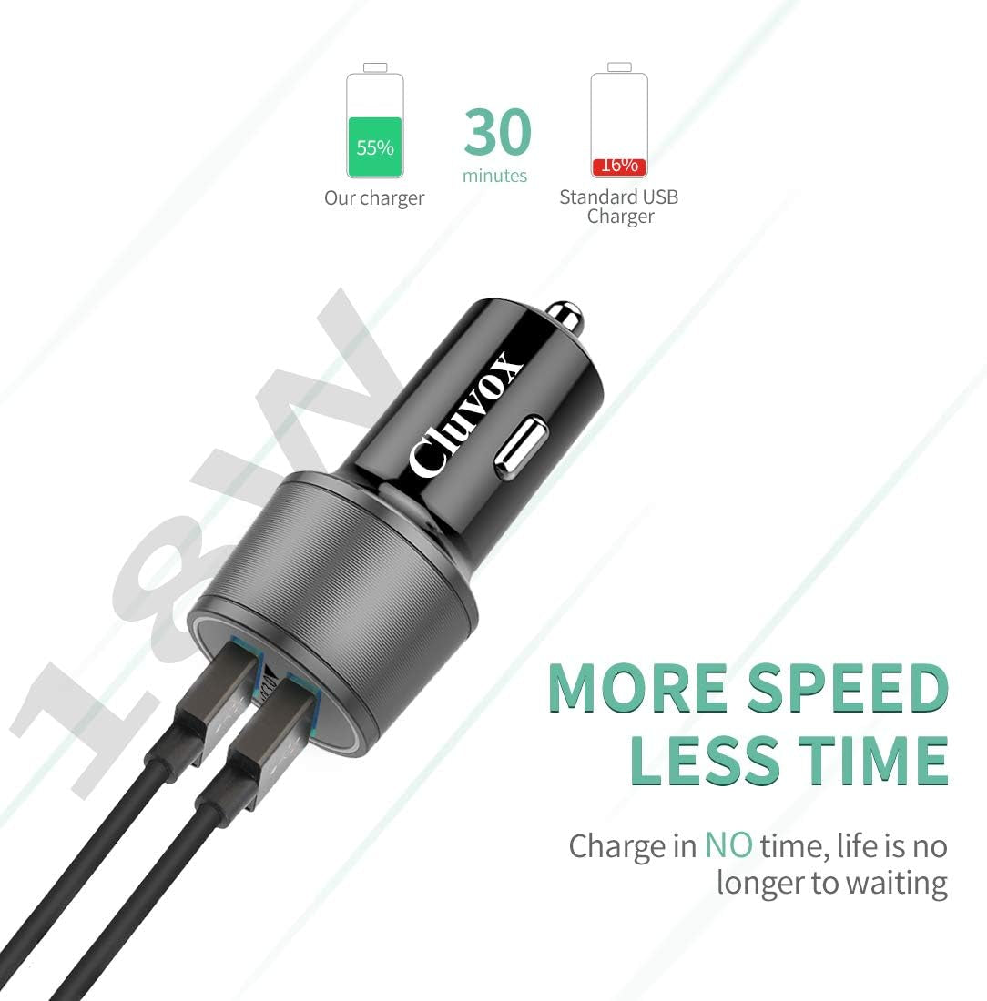 Rapid USB C Car Charger, Compatible for Samsung Galaxy S25 Plus/Ultra/S24/S23/S22/S21/Note 20/10/9/8/S20/S10+/S10E/S9/S8/A50/A70, Quick Charge 3.0 Dual USB 18W Fast Car Charger+ Type C Cable 3.3Ft