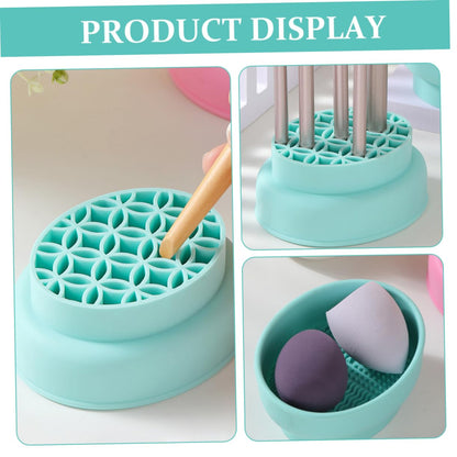 Makeup Tool Cleaner Bowl Makeup Brush Drying Mat Makeup Brush Cleaning Mat Cosmetic Cleaning Tool Makeup Brush Scrubber Cleaner Bowl for Makeup Tools Sponge Dryer Green