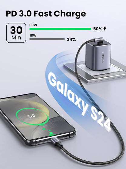 Right Angle USB C Cable 6.6FT 2-Pack, 60W USB C to USB C Cable 90 Degree Type C Cable for Iphone 16/15, Macbook Pro/Air, Ipad Pro 2022/Air 5/Mini 6, Galaxy S24/S23/S22, Pixel 8/7, Switch
