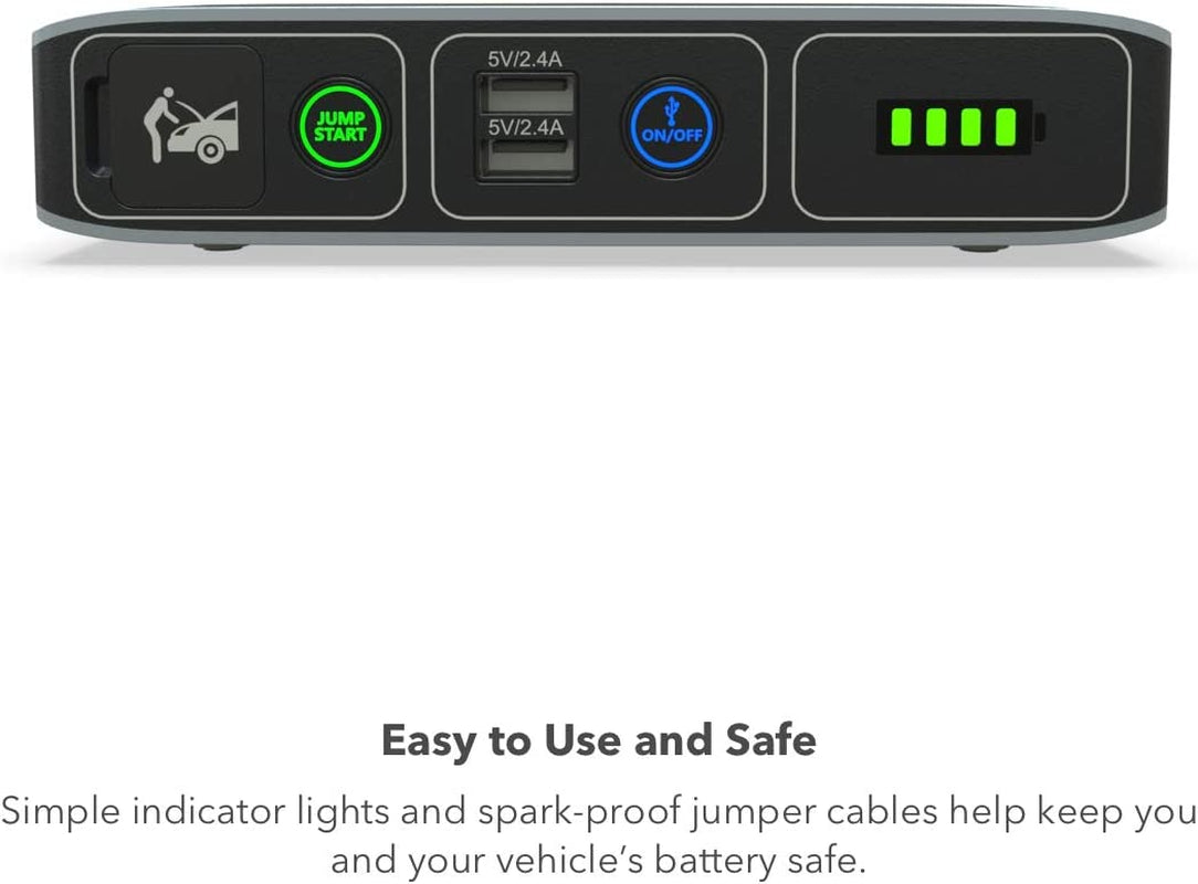 Bolt Compact Portable Jump Starter for Car Battery with 2 USB Ports to Charger Devices, Portable Car Charger - Mint Ombre