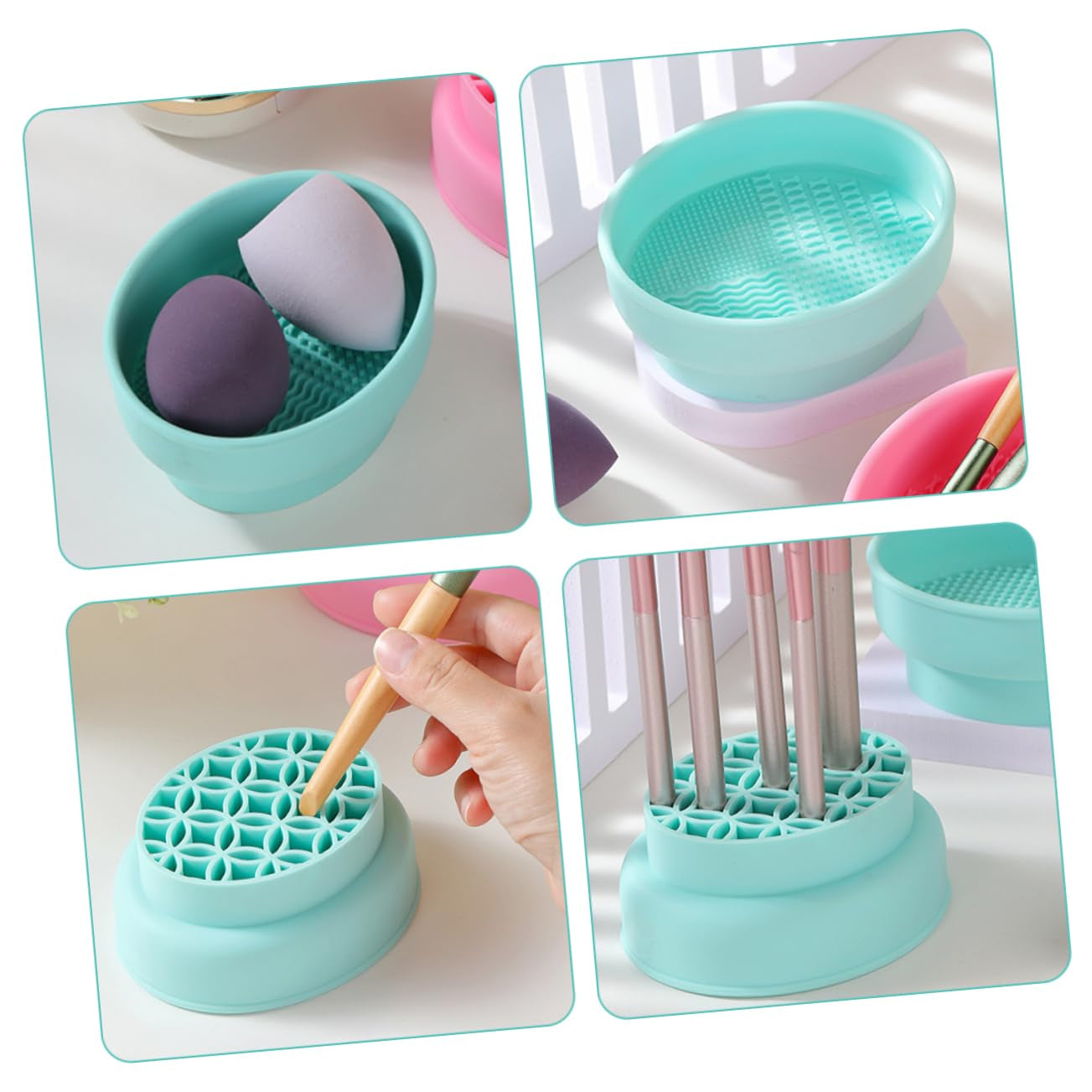 Makeup Tool Cleaner Bowl Makeup Brush Drying Mat Makeup Brush Cleaning Mat Cosmetic Cleaning Tool Makeup Brush Scrubber Cleaner Bowl for Makeup Tools Sponge Dryer Green