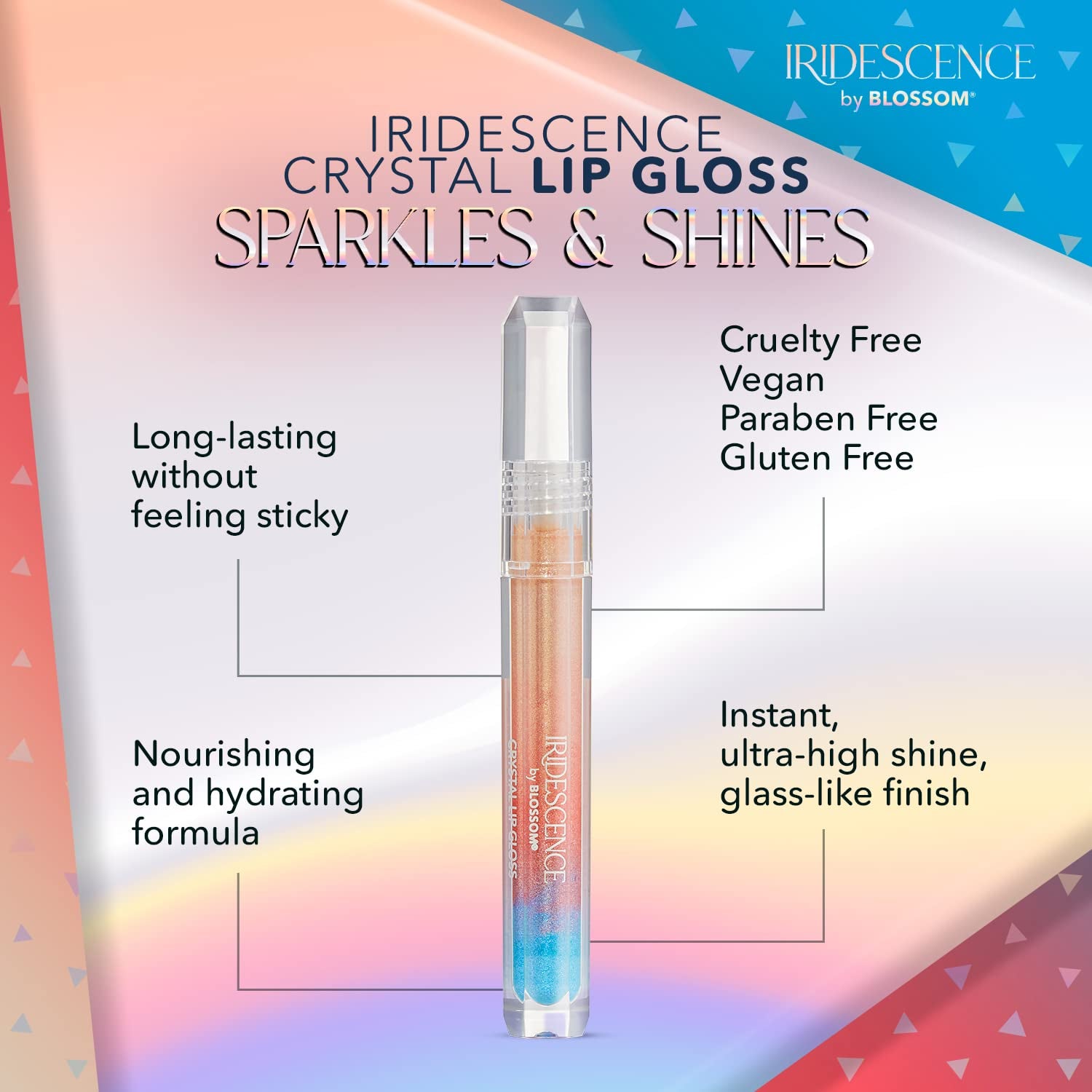 Iridescence Watermelon Flavored, Longlasting High Gloss, Glitter Shimmer Sparkle Crystal Lip Gloss, 0.08 Fl Oz, Ombre Nude, Carnelian Cream