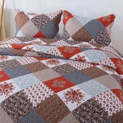 Quilt Set King Size - 3 Piece Microfiber Bedspread Reversible Coverlet Patchwork Bedding Set Lightweight Bedcover Floral Bedspreads All Season Quilts-Amaranth Red