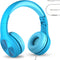 Connect+ Pro Wired Kids Headphones for School with Microphone, Volume Limiting & Noise Reduction Over-Ear Headset with Cord, Shareport Technology & Softtouch Padding, Blue