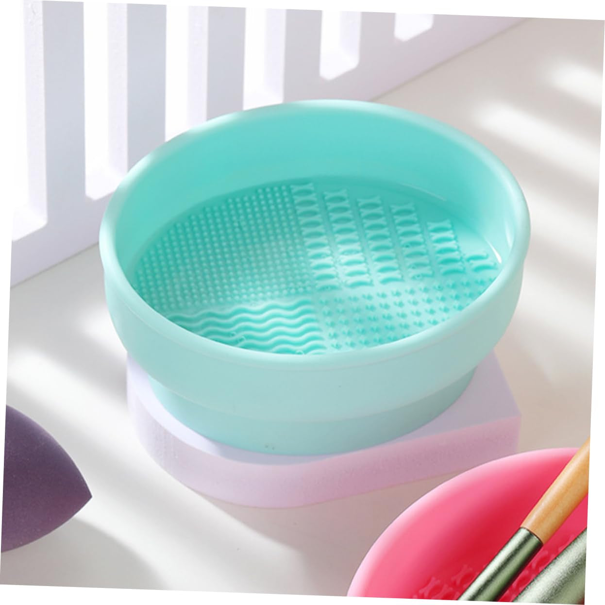 Makeup Tool Cleaner Bowl Makeup Brush Drying Mat Makeup Brush Cleaning Mat Cosmetic Cleaning Tool Makeup Brush Scrubber Cleaner Bowl for Makeup Tools Sponge Dryer Green