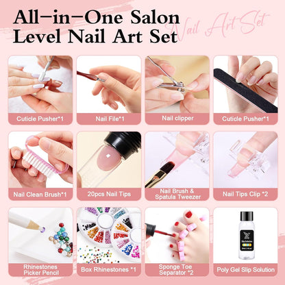 Poly Nail Gel Kit, 10 Colors Poly Nail Extension Gel Kit Starter Kit, Professional Acrylic Nail Kit for Beginner with Everything Gel Nail Kit with UV Light Nail Art Tools for Nail Art Design