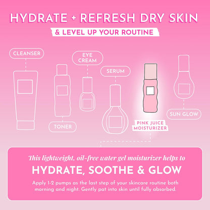 Pink Juice Water Gel Face Moisturizer for Women, Men & Teens - Hydrating Hyaluronic Acid, Radiance Boosting, Non-Comedogenic, Oil-Free, Long-Lasting Korean Skin Care for Oily Skin (50Ml)