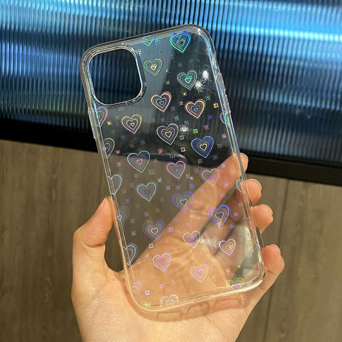 Compatible with Iphone 11 6.1 Inch 2019, Clear Laser Glitter Bling Heart Soft & Flexible TPU and Hard PC Shockproof Cover Women Girls Heart Pattern Phone Case (Rainbow Heart/Clear)