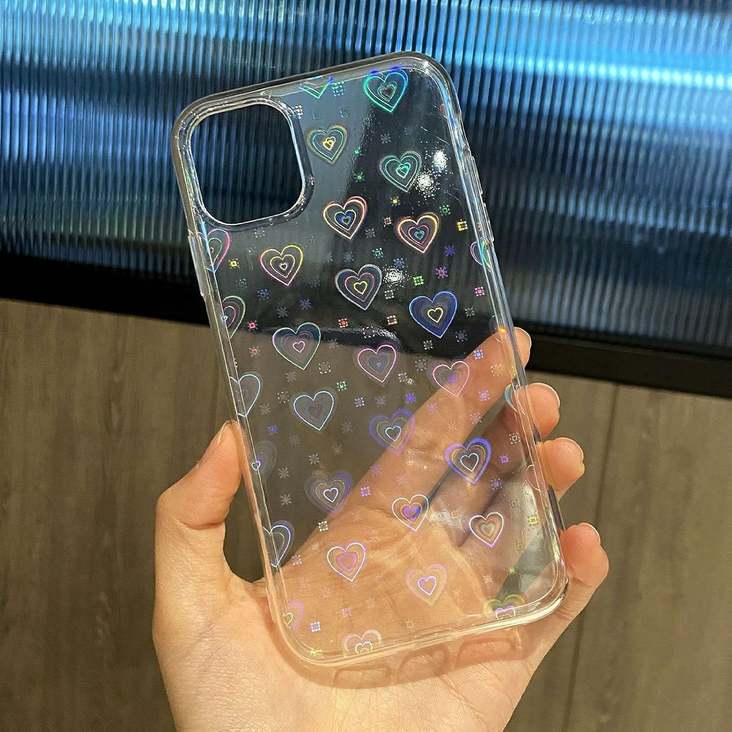 Compatible with Iphone 11 6.1 Inch 2019, Clear Laser Glitter Bling Heart Soft & Flexible TPU and Hard PC Shockproof Cover Women Girls Heart Pattern Phone Case (Rainbow Heart/Clear)