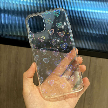 Compatible with Iphone 11 6.1 Inch 2019, Clear Laser Glitter Bling Heart Soft & Flexible TPU and Hard PC Shockproof Cover Women Girls Heart Pattern Phone Case (Rainbow Heart/Clear)