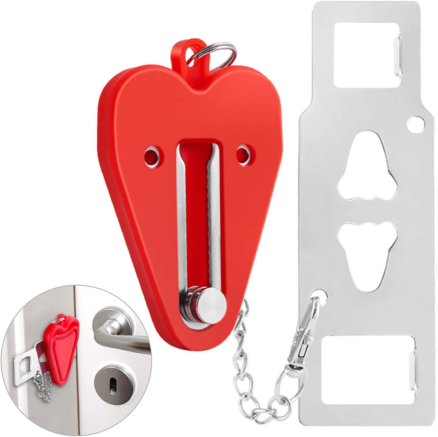 Portable Door Lock,Stainless Steel Travel Door Lock for Security,Portable Security Door Stop (Red)
