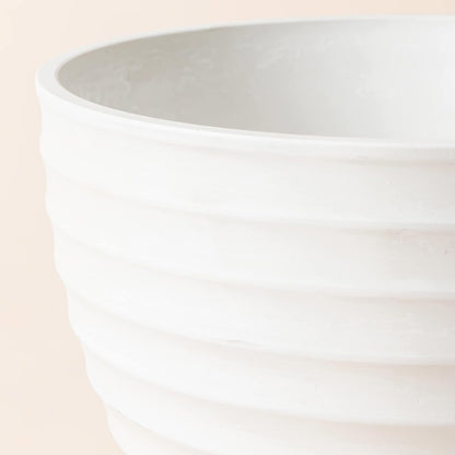 Flower Pot Outdoor Indoor Planter - 10.2 Inch Fluted Plant Pot Garden Planter, White Stone