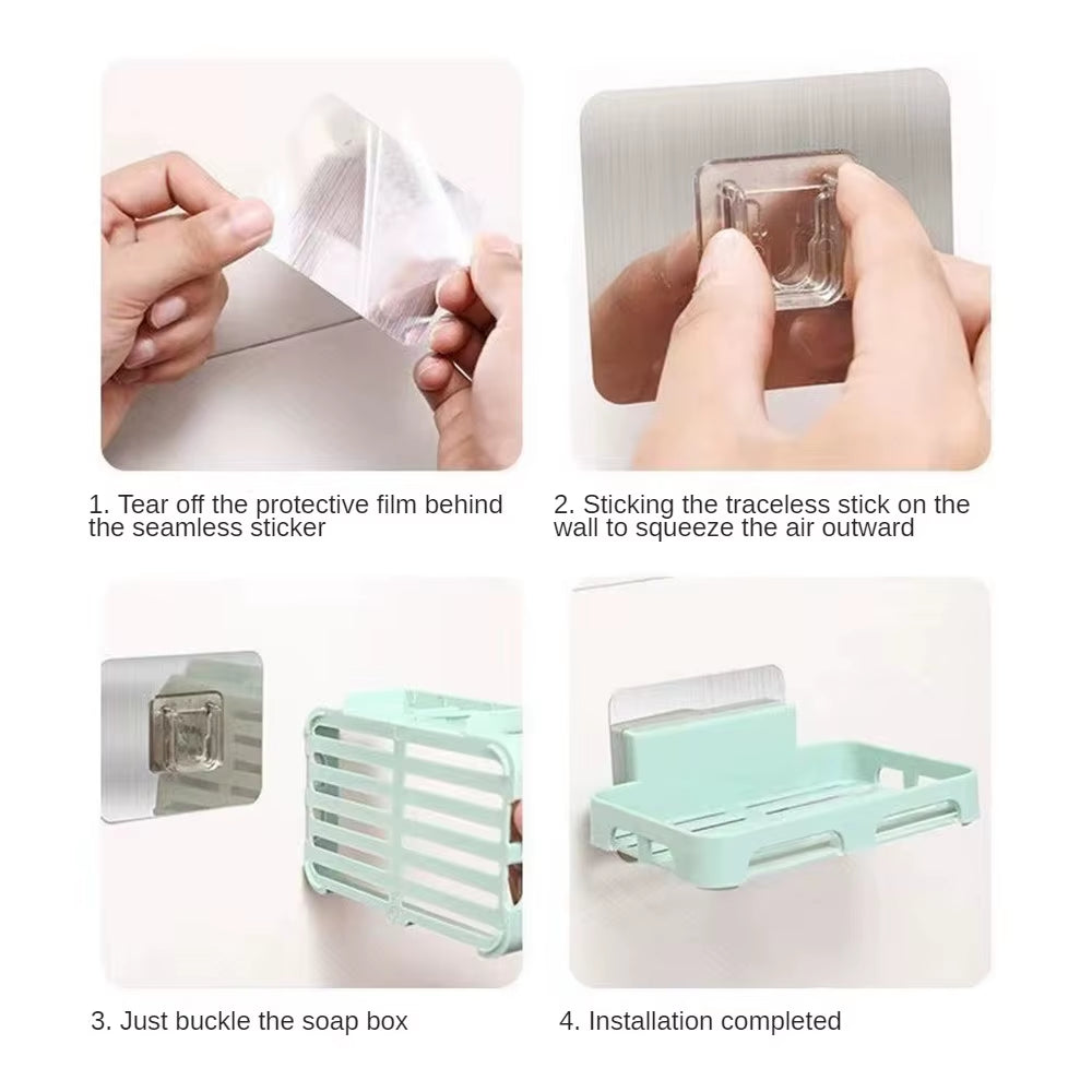 Wall-Mounted Soap Box Drain Bracket Suction Cup Punch Free Soap Dish Tray Sponge Bracket Practical Home Bathroom Accessories