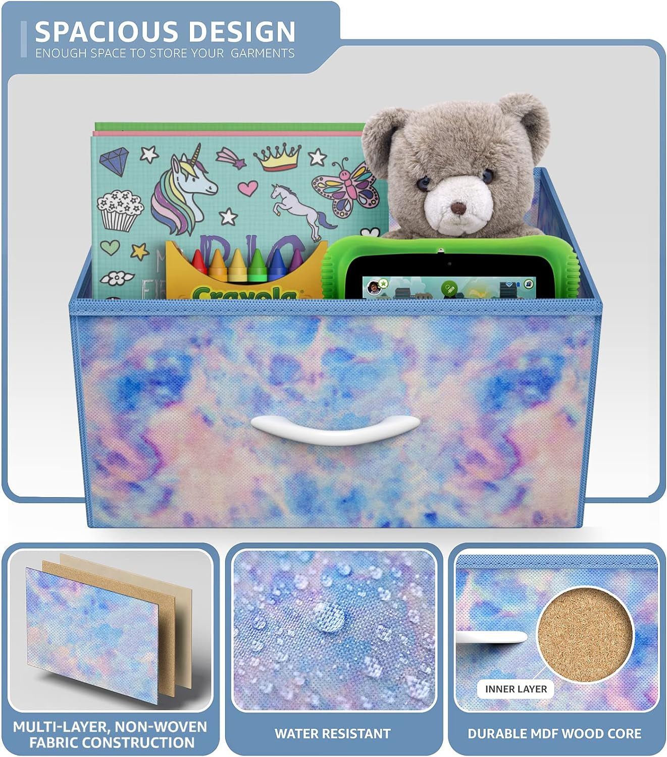 Nightstand with 2 Drawers - Kids Bedside Furniture End Table Night Stand - Steel Frame, Wood Top & Easy Pull Fabric Bins - Dresser & Chest for Home, Bedroom Accessories, Office & College Dorm