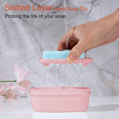 2 Pack Travel Soap Container, Portable Soap Holder with Lid, Travel Bar Soap Holder, Soap Case for Camping Gym Travel, Soap Box for Bathroom,Pink