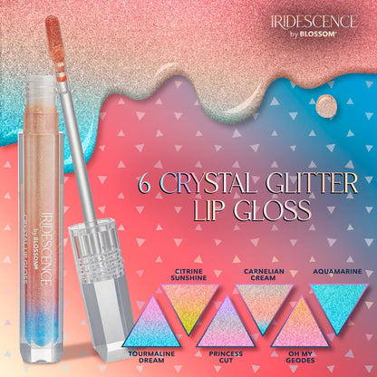 Iridescence Watermelon Flavored, Longlasting High Gloss, Glitter Shimmer Sparkle Crystal Lip Gloss, 0.08 Fl Oz, Ombre Nude, Carnelian Cream