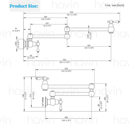 Brass Pot Filler,Wall Mount Commercial Pot Filler Faucet,Brass Copper Material Kitchen Folding Faucet,Coffee Machine Faucet with Stretchable Double Joint Swing Arms,Style B,Brushed Nickel