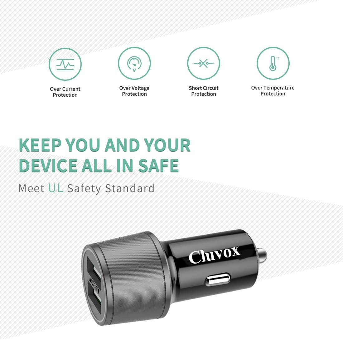 Rapid USB C Car Charger, Compatible for Samsung Galaxy S25 Plus/Ultra/S24/S23/S22/S21/Note 20/10/9/8/S20/S10+/S10E/S9/S8/A50/A70, Quick Charge 3.0 Dual USB 18W Fast Car Charger+ Type C Cable 3.3Ft