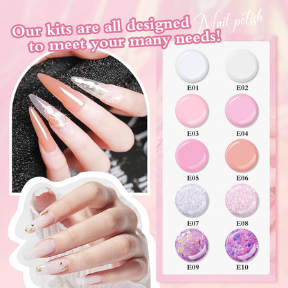 Poly Nail Gel Kit, 10 Colors Poly Nail Extension Gel Kit Starter Kit, Professional Acrylic Nail Kit for Beginner with Everything Gel Nail Kit with UV Light Nail Art Tools for Nail Art Design